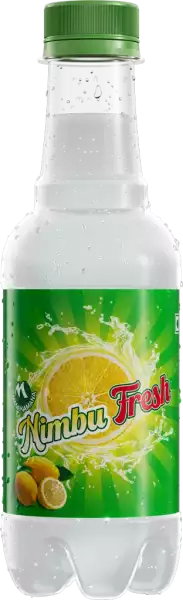 A bottle of Nimbu Fresh by Manakamana Beverage, featuring a label on a transparent background.